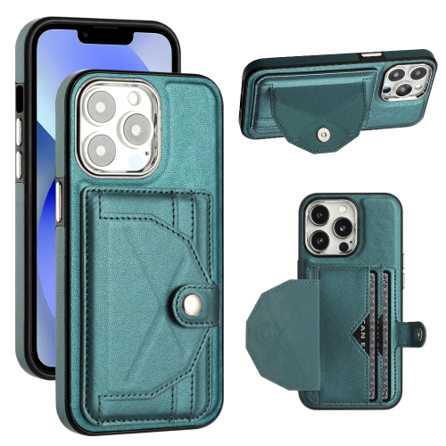 

For iPhone 14 Pro Shockproof Leather Phone Case with Card Holder(Green)