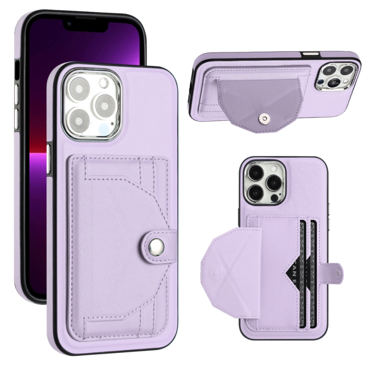 

For iPhone 14 Pro Max Shockproof Leather Phone Case with Card Holder(Purple)