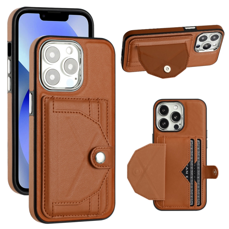 

For iPhone 13 Pro Shockproof Leather Phone Case with Card Holder(Brown)