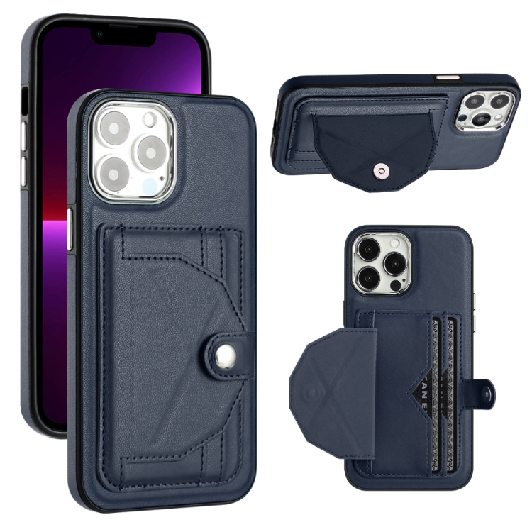

For iPhone 13 Pro Max Shockproof Leather Phone Case with Card Holder(Blue)