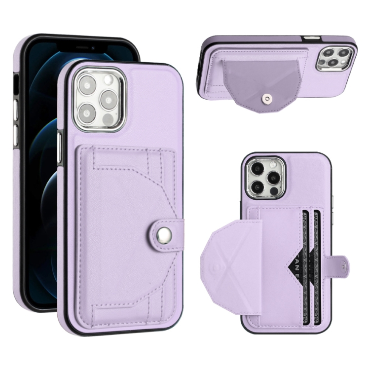 

For iPhone 12 / 12 Pro Shockproof Leather Phone Case with Card Holder(Purple)