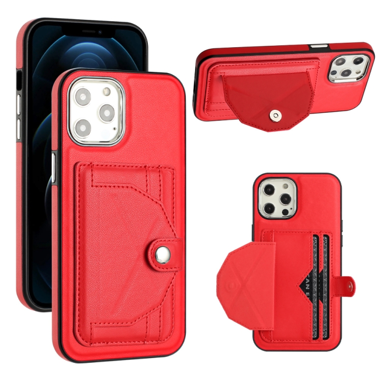 

For iPhone 12 Pro Max Shockproof Leather Phone Case with Card Holder(Red)