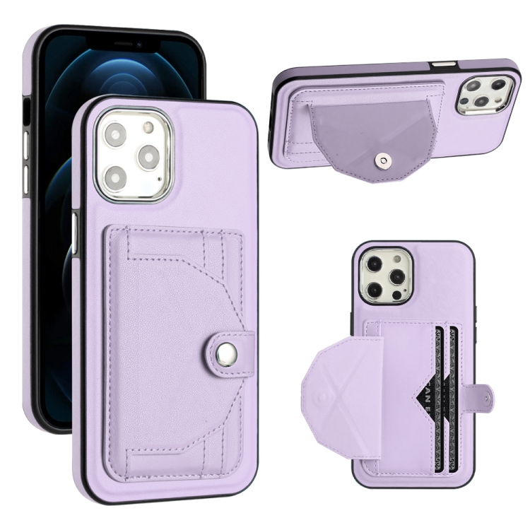 

For iPhone 12 Pro Max Shockproof Leather Phone Case with Card Holder(Purple)