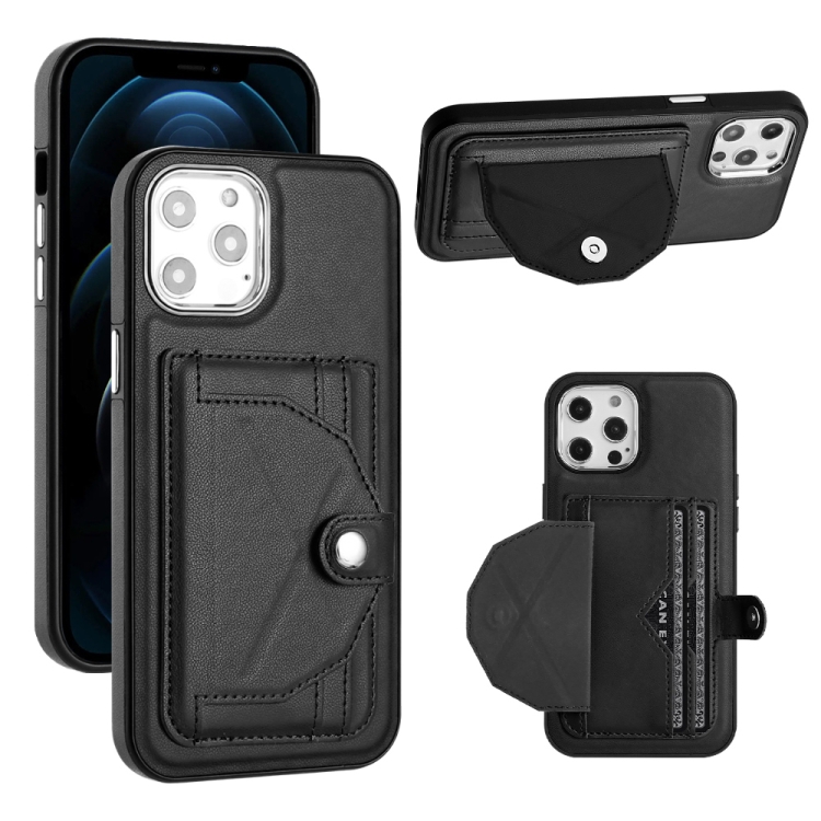 

For iPhone 12 Pro Max Shockproof Leather Phone Case with Card Holder(Black)