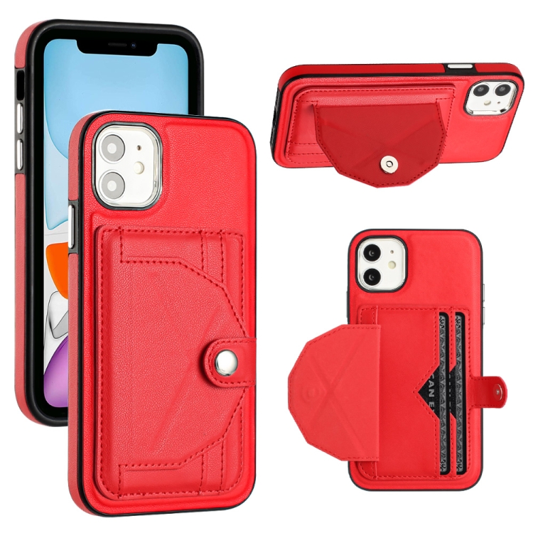 

For iPhone 11 Shockproof Leather Phone Case with Card Holder(Red)