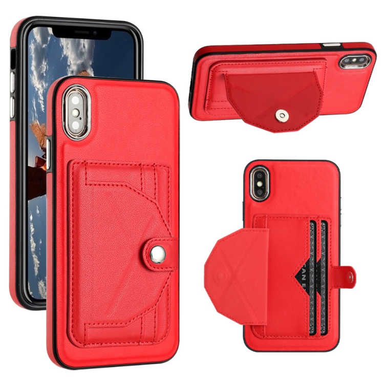 

For iPhone XS Max Shockproof Leather Phone Case with Card Holder(Red)