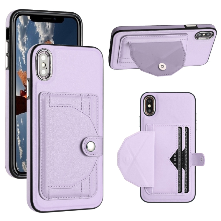 

For iPhone XS Max Shockproof Leather Phone Case with Card Holder(Purple)