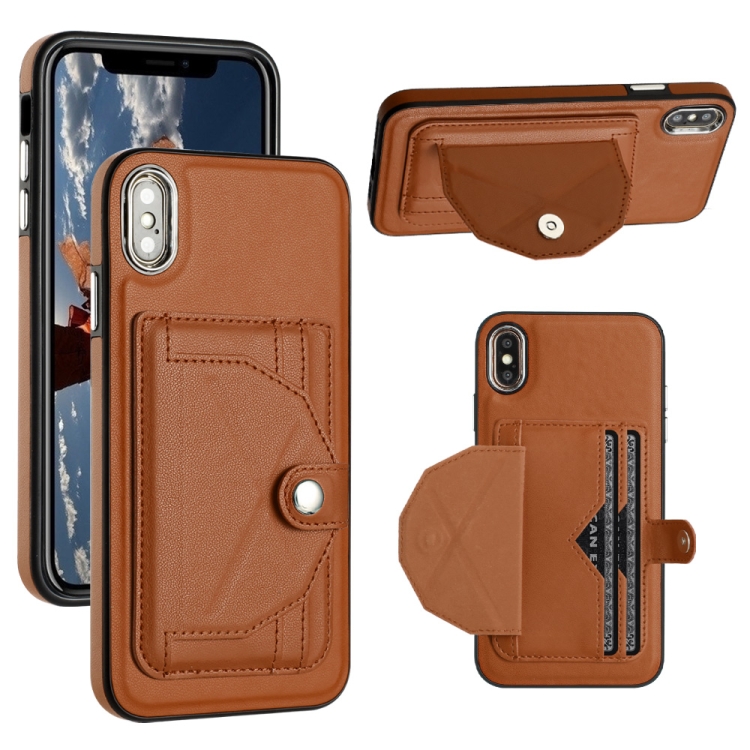 

For iPhone XS Max Shockproof Leather Phone Case with Card Holder(Brown)