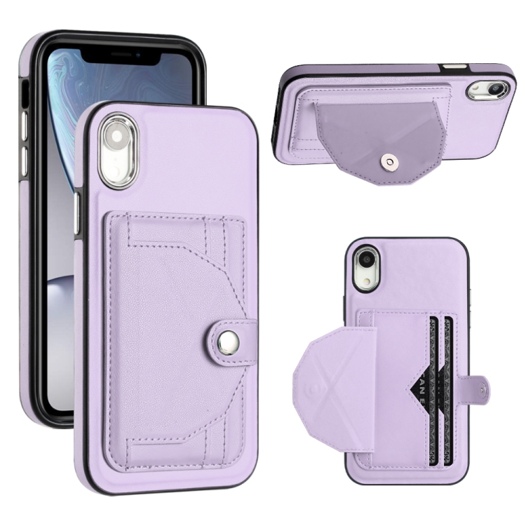 

For iPhone XR Shockproof Leather Phone Case with Card Holder(Purple)