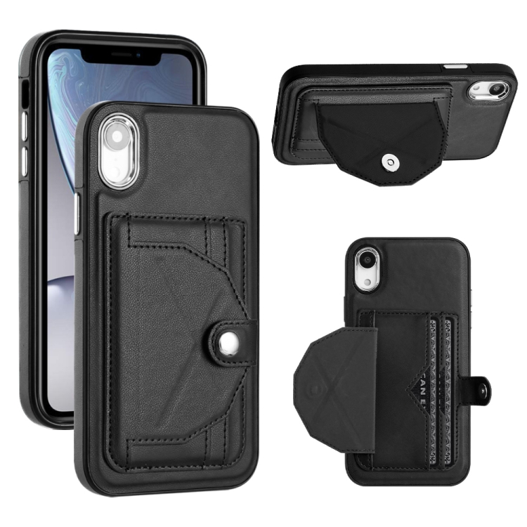 

For iPhone XR Shockproof Leather Phone Case with Card Holder(Black)