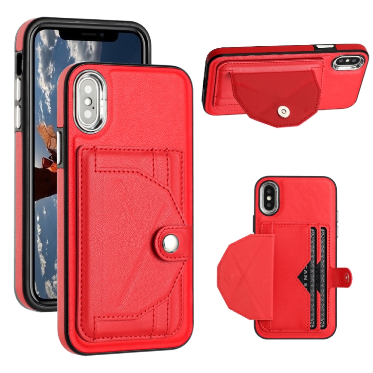 

For iPhone X / XS Shockproof Leather Phone Case with Card Holder(Red)