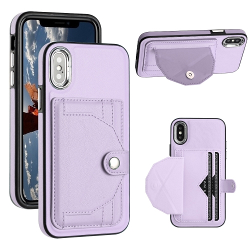 

For iPhone X / XS Shockproof Leather Phone Case with Card Holder(Purple)