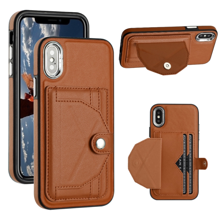 

For iPhone X / XS Shockproof Leather Phone Case with Card Holder(Brown)