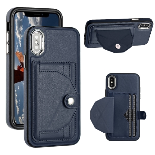 

For iPhone X / XS Shockproof Leather Phone Case with Card Holder(Blue)