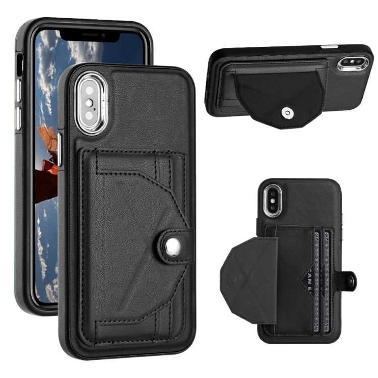 

For iPhone X / XS Shockproof Leather Phone Case with Card Holder(Black)