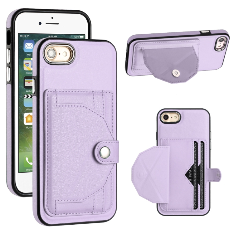 

For iPhone SE 2022/SE 2020/6/7/8 Shockproof Leather Phone Case with Card Holder(Purple)
