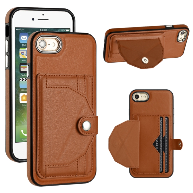 

For iPhone SE 2022/SE 2020/6/7/8 Shockproof Leather Phone Case with Card Holder(Brown)
