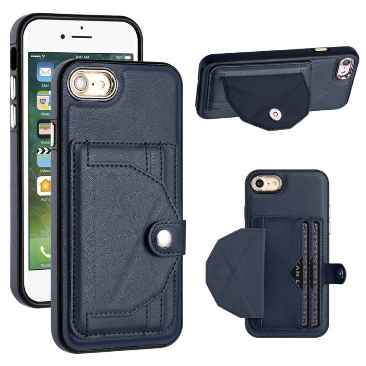 

For iPhone SE 2022/SE 2020/6/7/8 Shockproof Leather Phone Case with Card Holder(Blue)