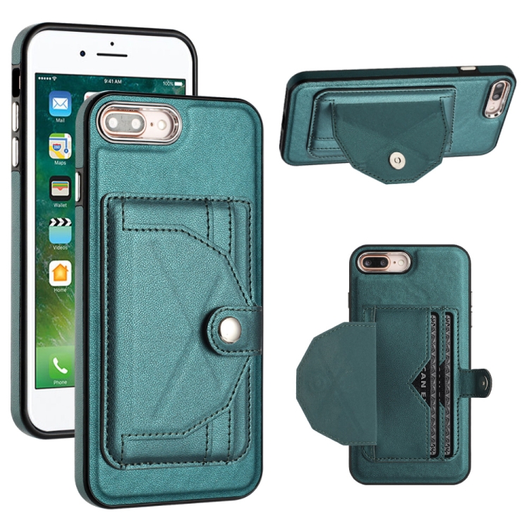 

For iPhone 6 Plus/7 Plus/8 Plus Shockproof Leather Phone Case with Card Holder(Green)