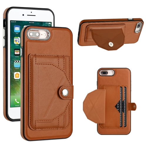 

For iPhone 6 Plus/7 Plus/8 Plus Shockproof Leather Phone Case with Card Holder(Brown)