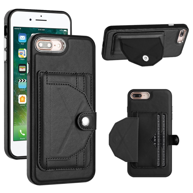 

For iPhone 6 Plus/7 Plus/8 Plus Shockproof Leather Phone Case with Card Holder(Black)