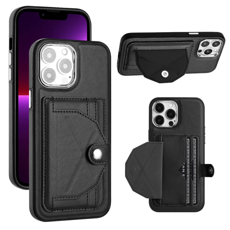 

For iPhone 15 Pro Max Shockproof Leather Phone Case with Card Holder(Black)