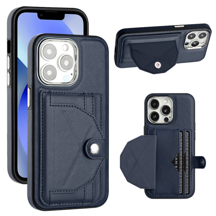 

For iPhone 15 Pro Shockproof Leather Phone Case with Card Holder(Blue)