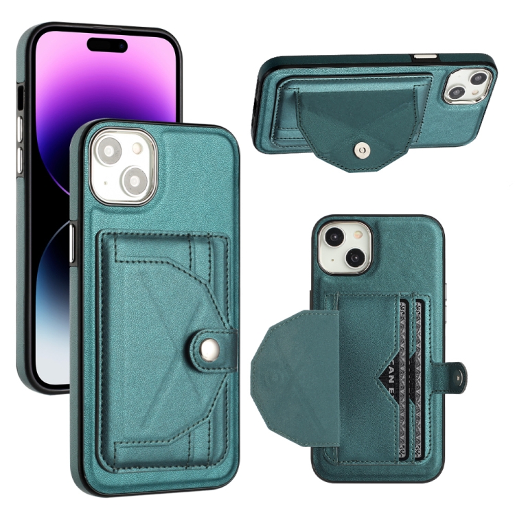 

For iPhone 15 Plus Shockproof Leather Phone Case with Card Holder(Green)
