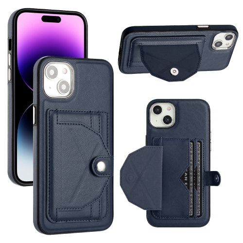 

For iPhone 15 Plus Shockproof Leather Phone Case with Card Holder(Blue)