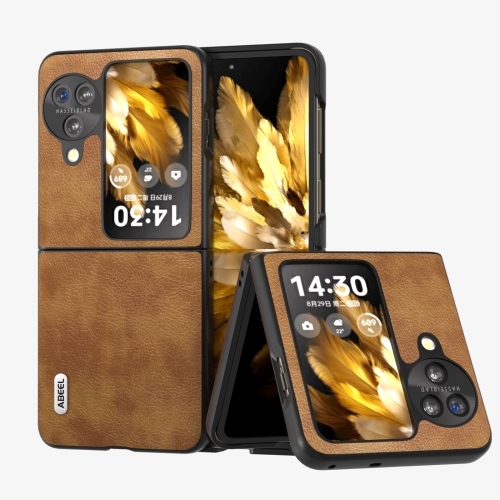 

For OPPO Find N3 Flip ABEEL Retro Litchi Texture PU Phone Case(Brown)