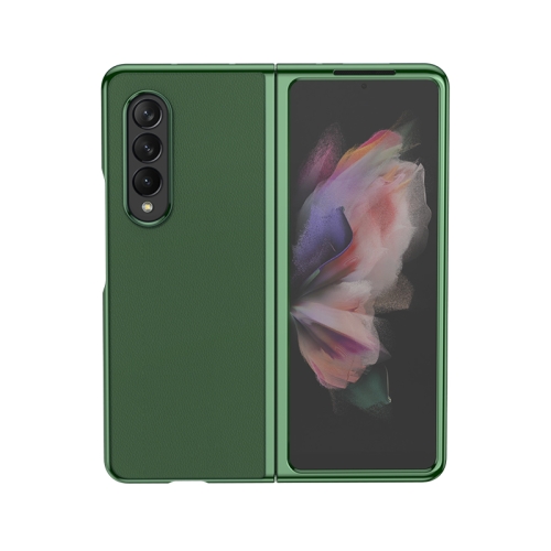 

For Samsung Galaxy Z Fold3 Electroplating Plain Leather Folding Phone Case(Army Green)
