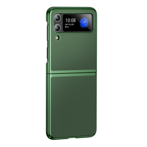 

For Samsung Galaxy Z Flip4 Electroplating Plain Leather Folding Phone Case(Army Green)