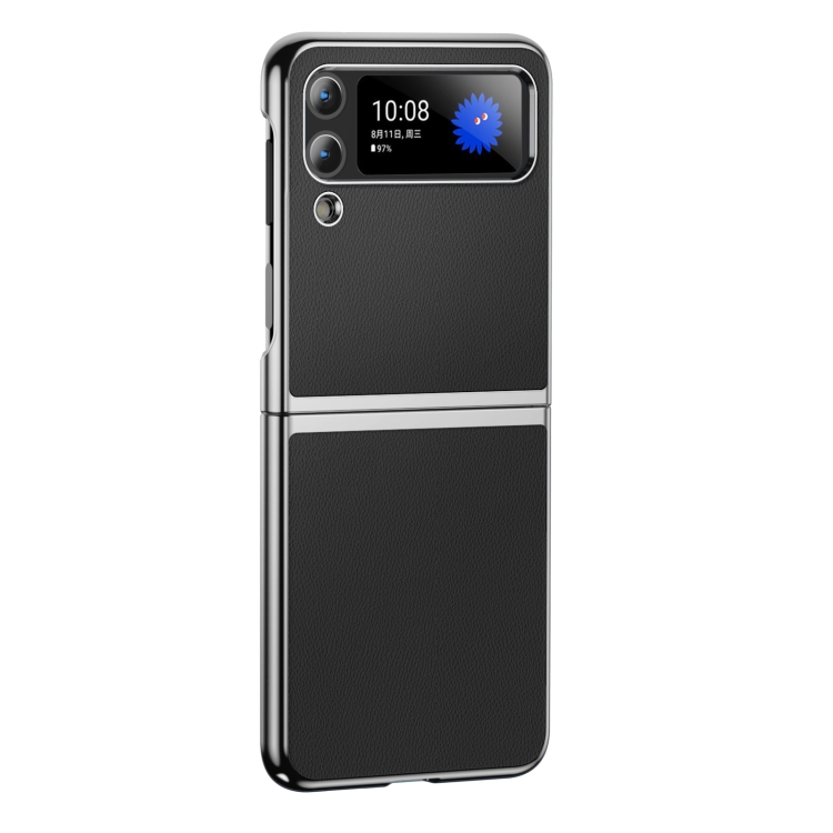 

For Samsung Galaxy Z Flip3 Electroplating Plain Leather Folding Phone Case(Black)
