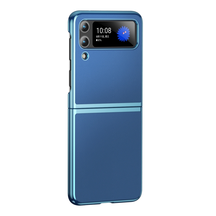 

For Samsung Galaxy Z Flip3 Electroplating Plain Leather Folding Phone Case(Blue)