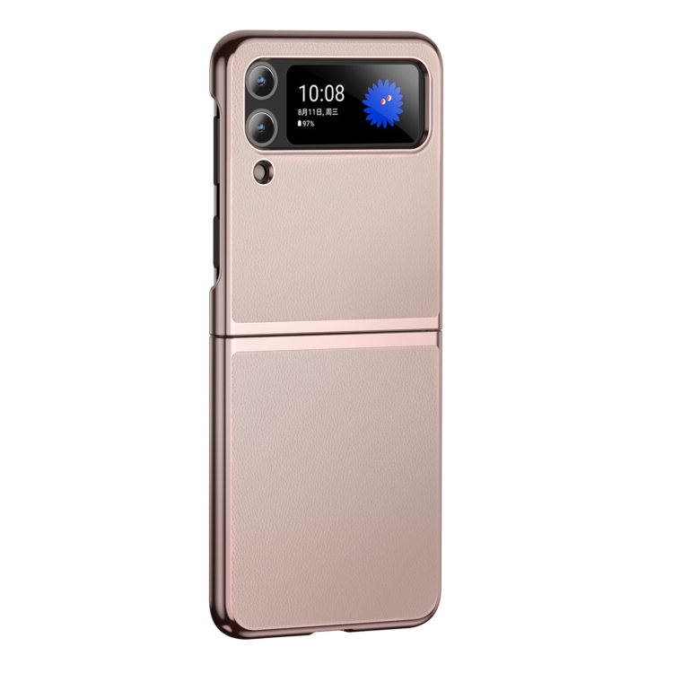

For Samsung Galaxy Z Flip3 Electroplating Plain Leather Folding Phone Case(Rose Gold)