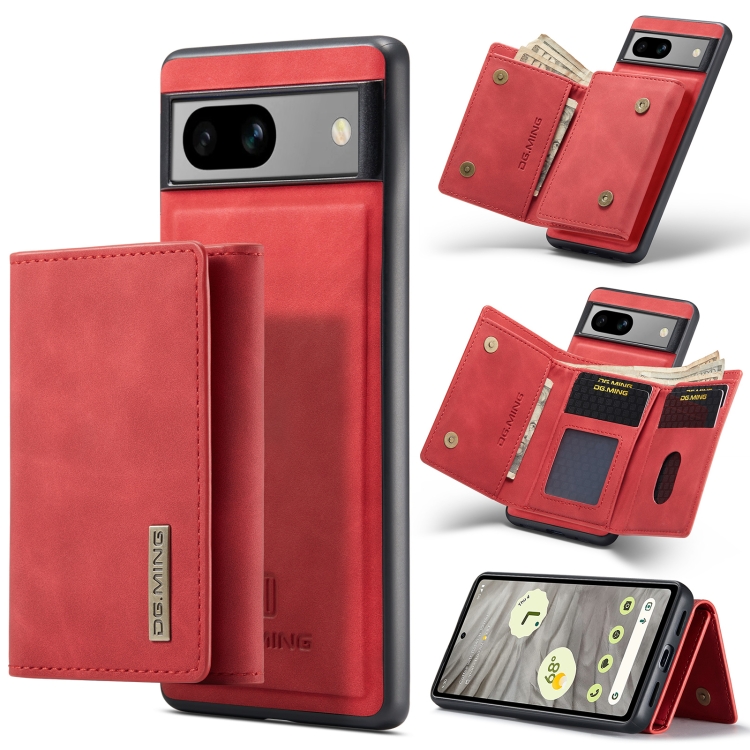 

For Google Pixel 7A DG.MING M1 Series 3-Fold Multi Card Wallet Phone Case(Red)