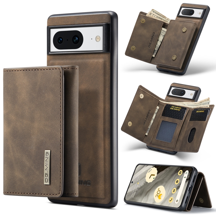 

For Google Pixel 8 DG.MING M1 Series 3-Fold Multi Card Wallet + Magnetic Phone Case(Coffee)
