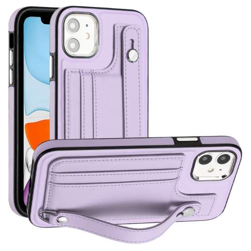 

For iPhone 11 Shockproof Leather Phone Case with Wrist Strap(Purple)