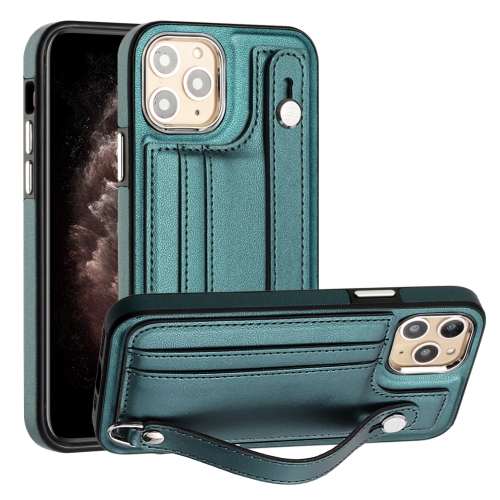 

For iPhone 11 Pro Shockproof Leather Phone Case with Wrist Strap(Green)