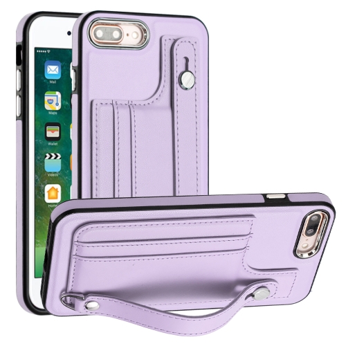 

For iPhone 6 Plus/7 Plus/8 Plus Shockproof Leather Phone Case with Wrist Strap(Purple)