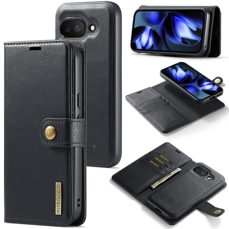 

For Google Pixel 9a DG.MING Crazy Horse Texture Detachable Magnetic Leather Phone Case(Black)