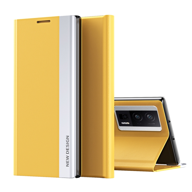 

For Xiaomi Poco F5 Pro Side Side Electroplated Magnetic Leather Phone Case(Yellow)