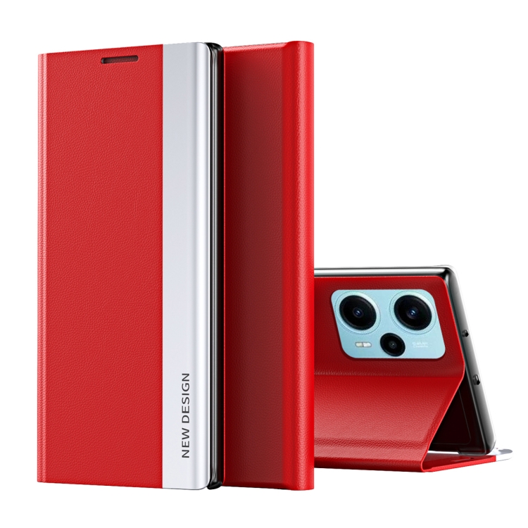 

For Xiaomi Poco F5 Side Side Electroplated Magnetic Leather Phone Case(Red)