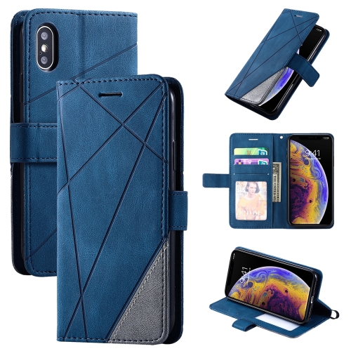 

For iPhone X / XS Skin Feel Splicing Horizontal Flip Leather Case with Holder & Card Slots & Wallet & Photo Frame(Blue)