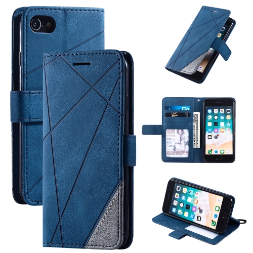 

For iPhone SE 2022 / SE 2020 / 8 / 7 Skin Feel Splicing Horizontal Flip Leather Case with Holder & Card Slots & Wallet & Photo Frame(Blue)