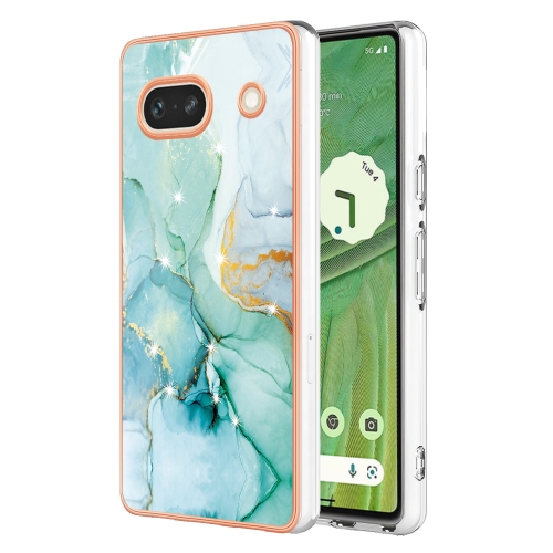 

For Google Pixel 7a Electroplating Marble Dual-side IMD Phone Case(Green 003)