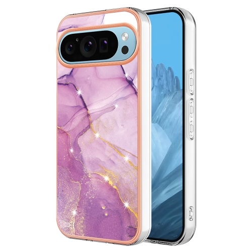 

For Google Pixel 9 Pro XL Electroplating Marble Dual-side IMD Phone Case(Purple 001)