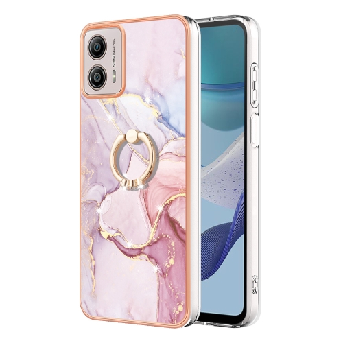 

For Motorola Moto G53 5G Electroplating Marble IMD TPU Phone Case with Ring Holder(Rose Gold 005)
