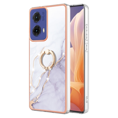 

For Motorola Moto G85 Electroplating Marble IMD TPU Phone Case with Ring Holder(White 006)