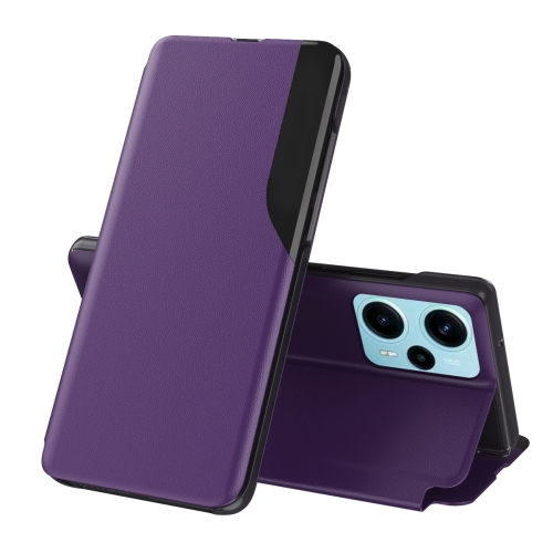 For Xiaomi Poco F5 Attraction Flip Holder Leather Phone Case(Purple) tl 168 smart screen protector cutting machine for mobile phone tablet front glass back cover protect film cutter protective tape